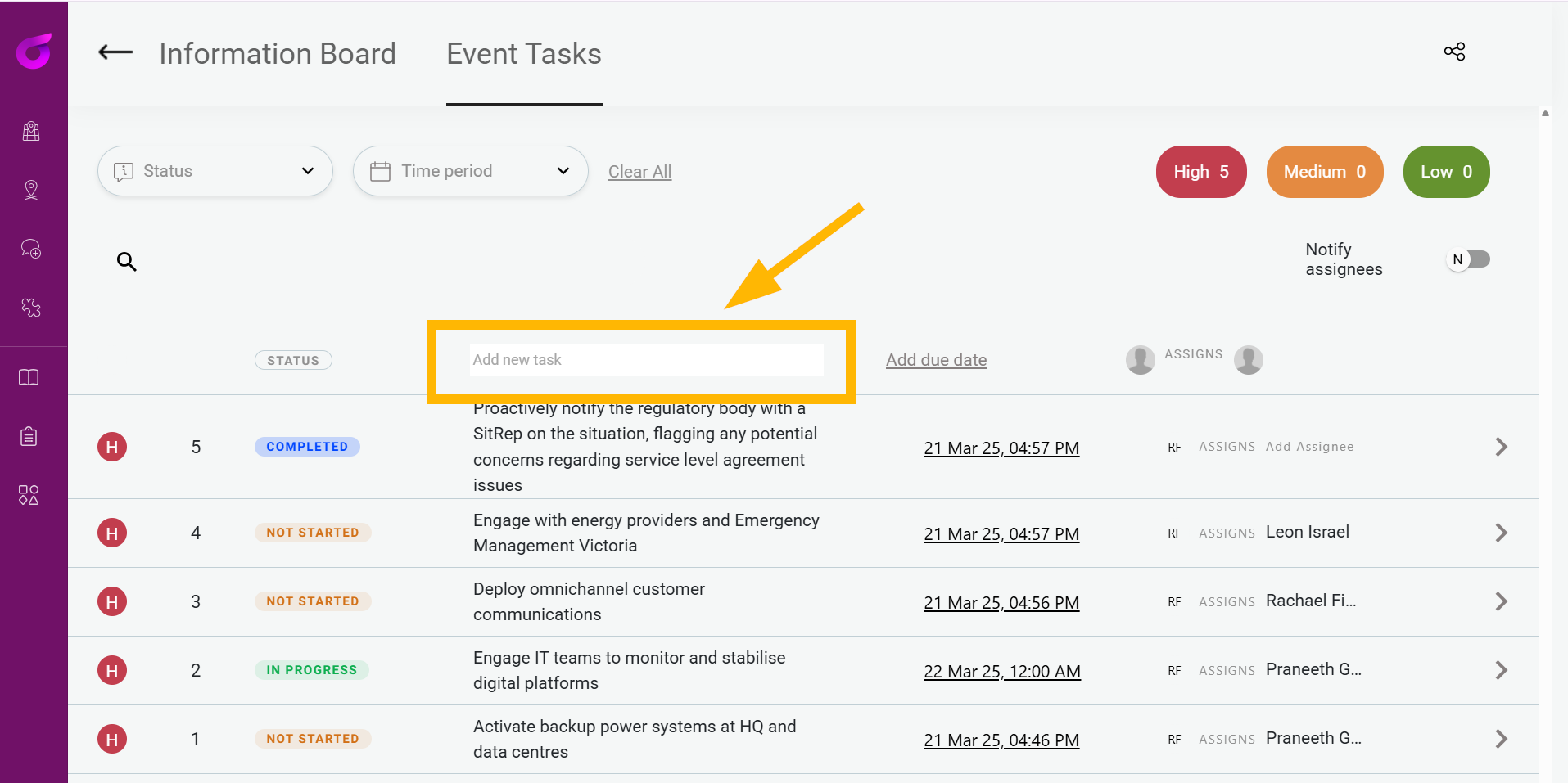 How do I add a new task to the Event Tasks board?