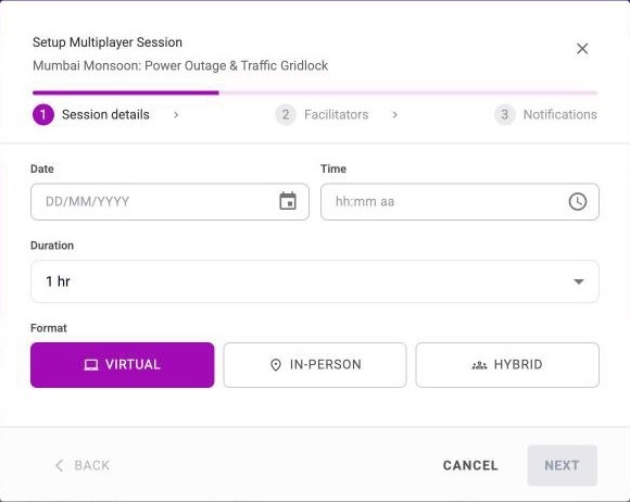 Setup Multiplayer Session, step 1: Session details