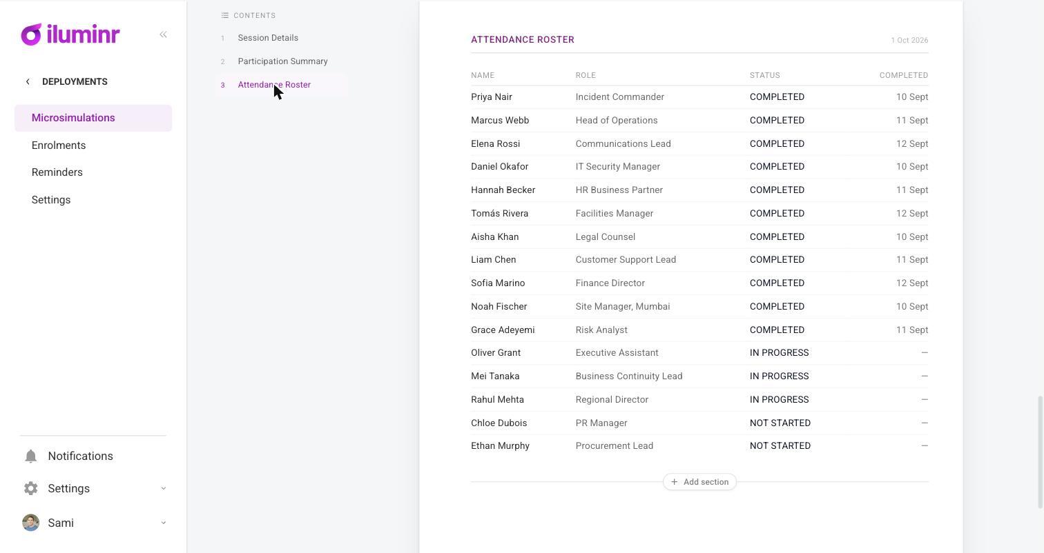 An Attendance Roster section