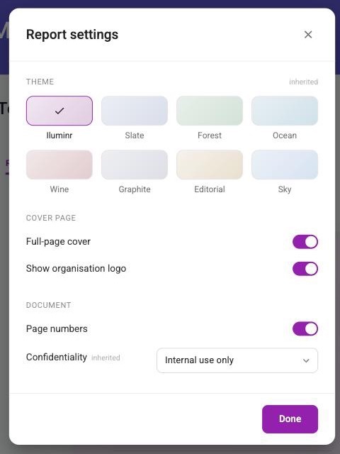 The Report settings dialog